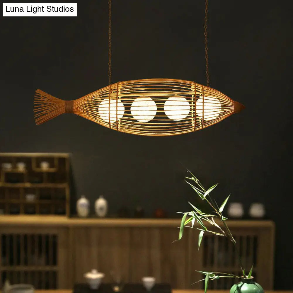 Bamboo Fish-Shaped Southeast Asian Chandelier With 3 Bulbs Ceiling Lighting Fixture