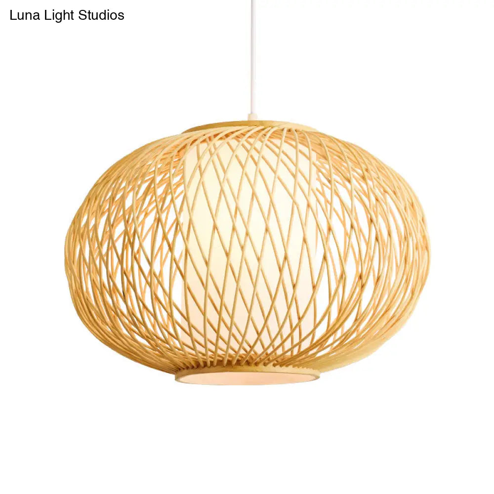 Bamboo Lantern Pendant Light - Tradition Style 1 Bulb 16’/19.5’ Wide Wood Hanging Lamp Kit