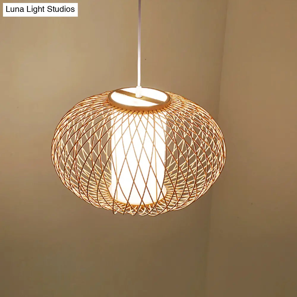 Bamboo Lantern Pendant Light - Tradition Style 1 Bulb 16’/19.5’ Wide Wood Hanging Lamp Kit