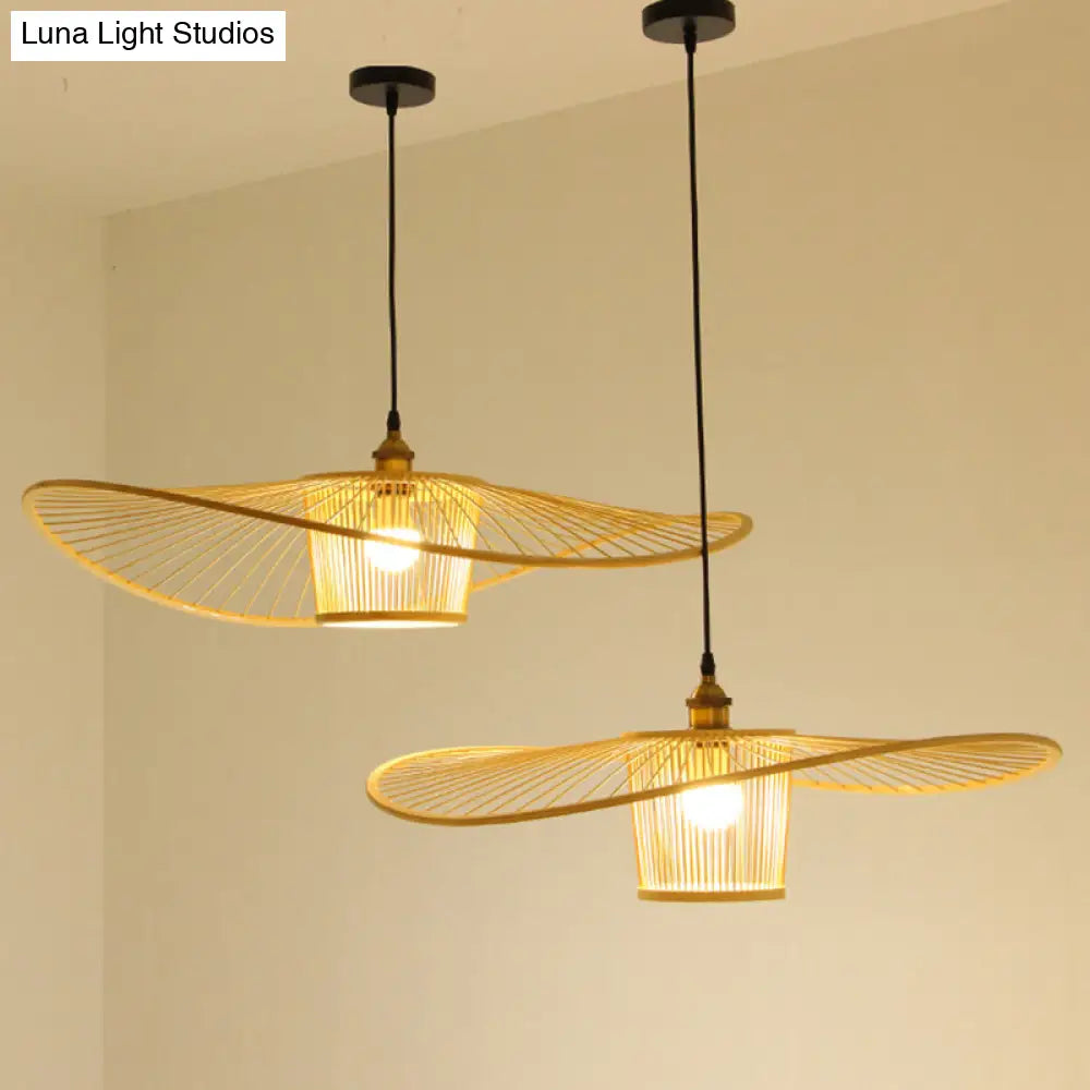 Bamboo Weaving Drum Shade Hanging Light With Fishermans Hat Design - Perfect For Dining Room