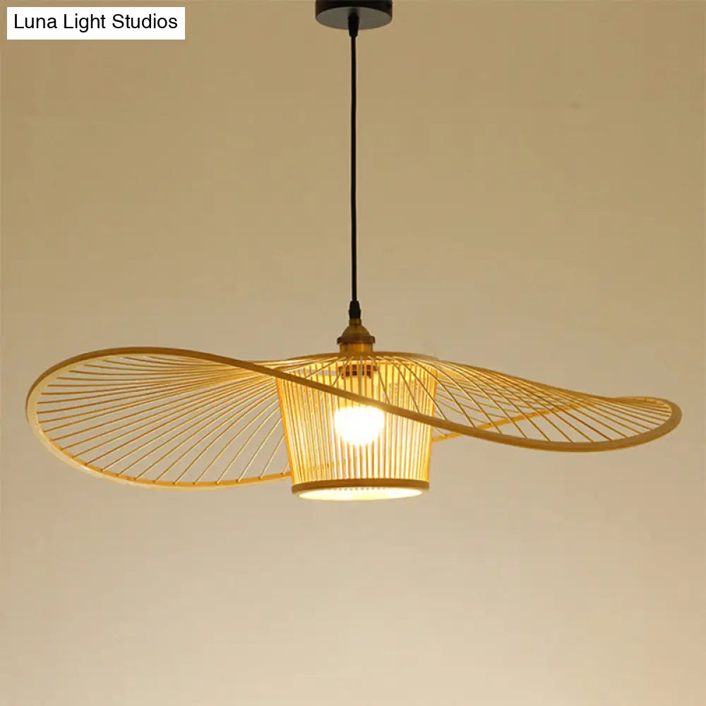 Bamboo Weaving Drum Shade Hanging Light With Fishermans Hat Design - Perfect For Dining Room