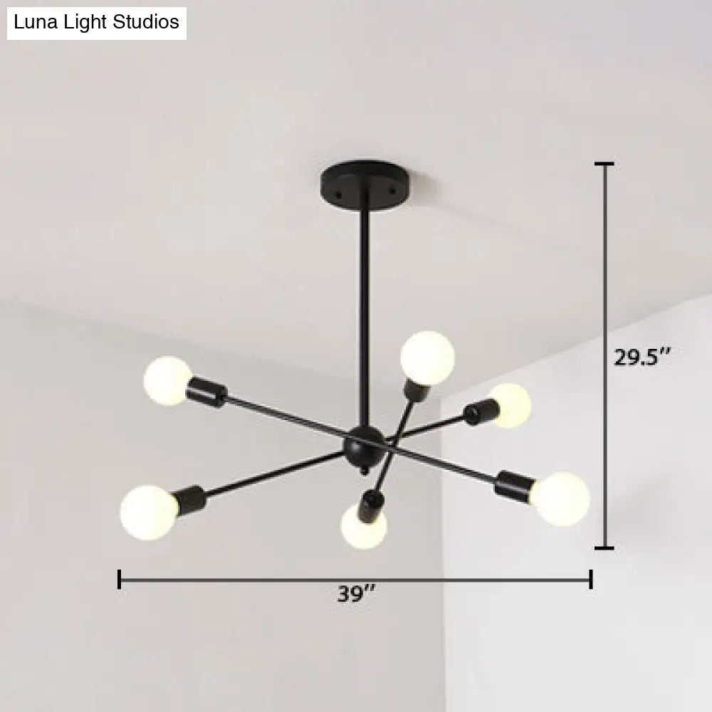 Bare Bulb Ceiling Chandelier - Vintage Metal Suspension Pendant Light In Black