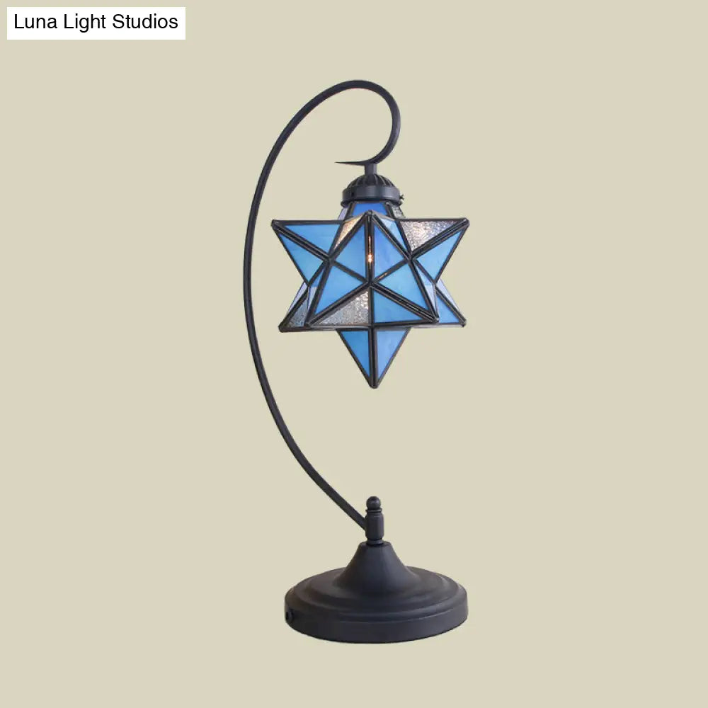 Baroque Black Pentagram Nightstand Lamp - 1 Head Glass Night Table Light For Bedside In