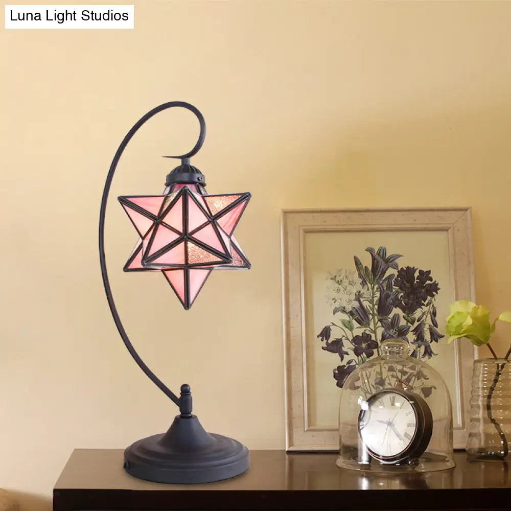 Baroque Black Pentagram Nightstand Lamp - 1 Head Glass Night Table Light For Bedside In
