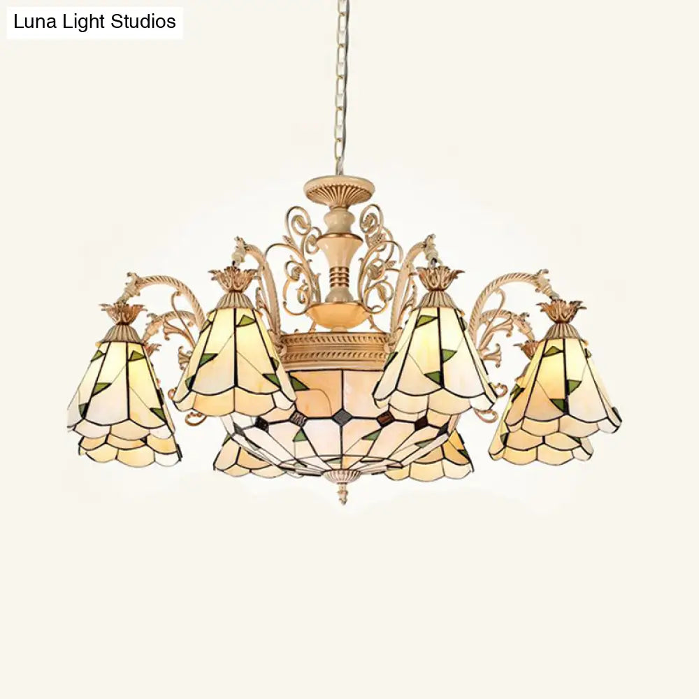 Baroque Conical Chandelier - 9/11 Lights Cut Glass With White & Gold Finish