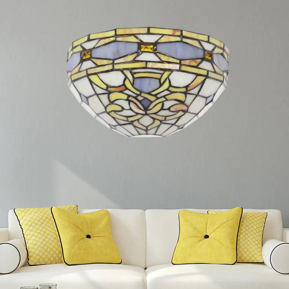 Baroque Stained Glass Wall Sconce - Purple And Yellow 1 Head Mount Light For Staircase Purple-Yellow