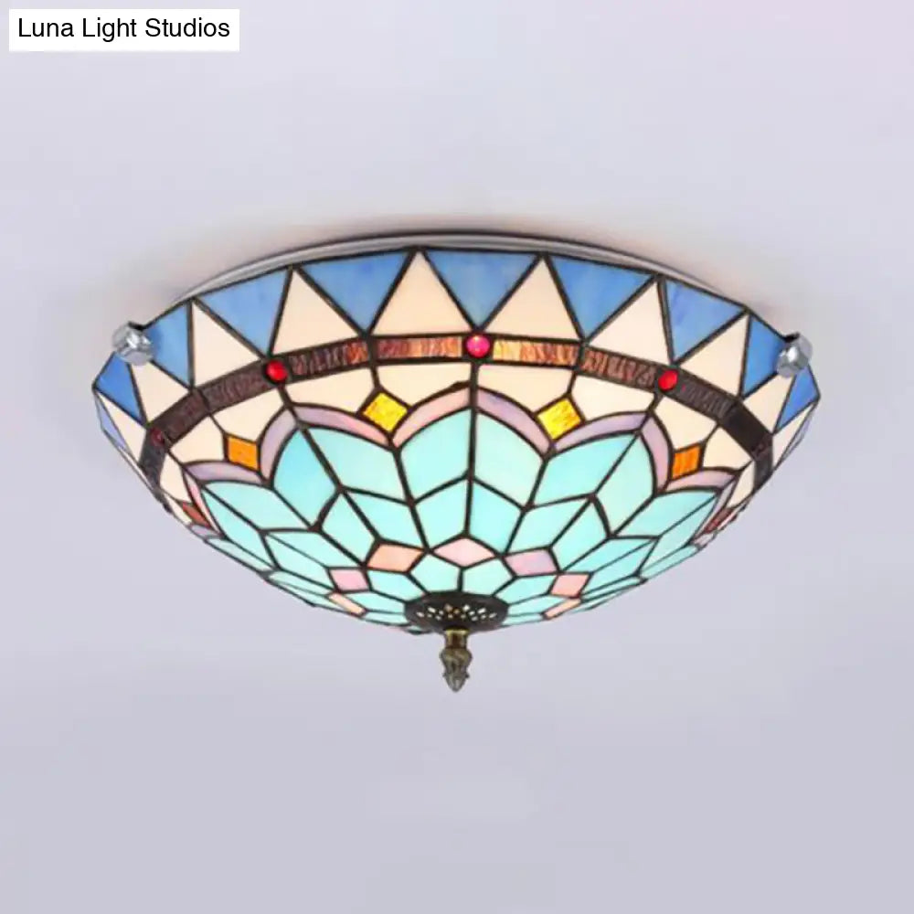 Baroque Style Blue Glass Flush Mount Ceiling Light With 12’ And 19.5’ Width - Ideal For Living Room