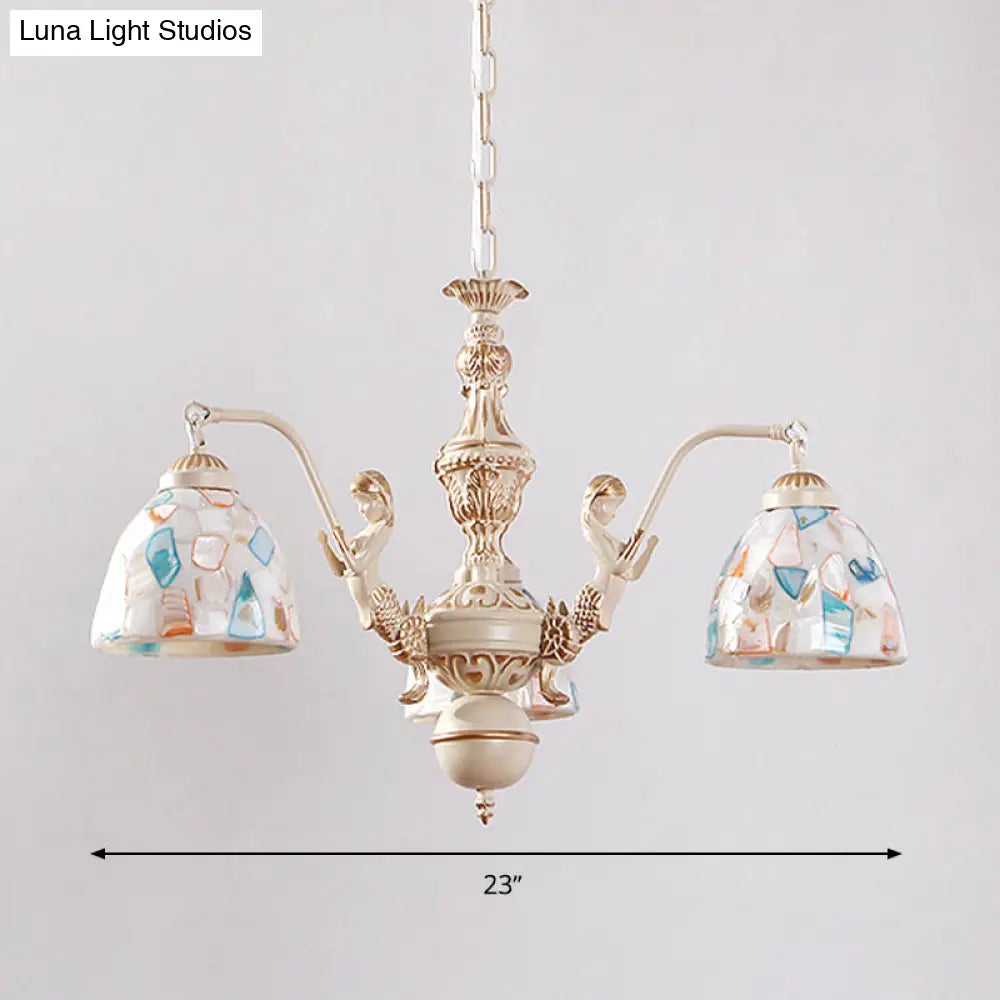 Baroque Style Shell Mosaic Chandelier With 5/9/11 White Lights - Perfect For Kitchen Pendant