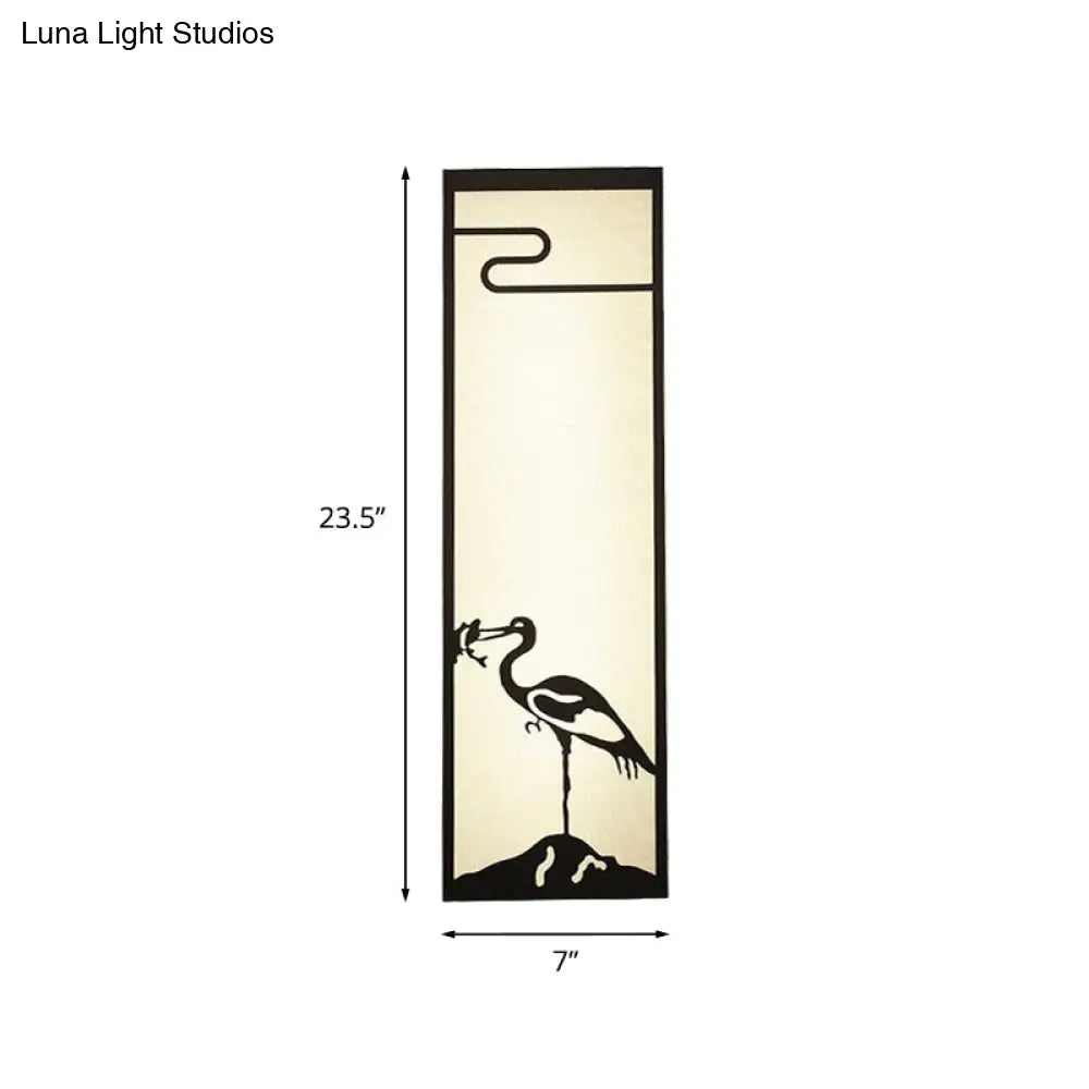 Bedroom Crane Wall Mounted Lamp - Oriental Style Black With Cuboid Fabric Shade 3-Light