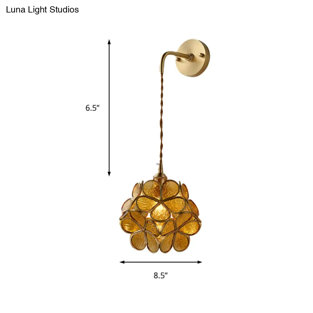 Bedroom Sconce Lamp With Flower Glass Shade - Wall Lighting Fixture