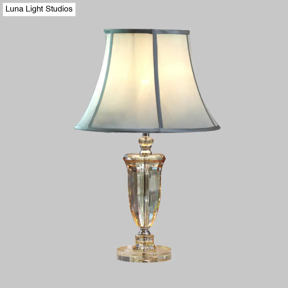 Beige Fabric Table Lamp With Crystal Base - Simple Nightstand Light