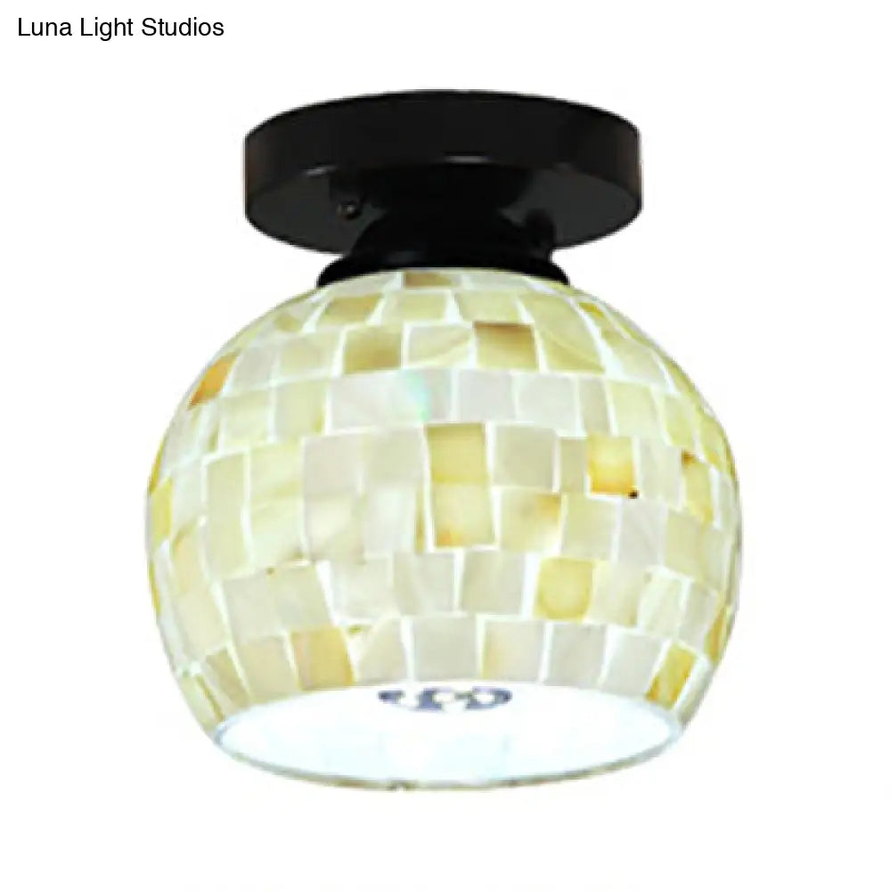 Beige Geometric Tiffany Mosaic Glass Flush Mount Ceiling Light With 1 Bulb - Unique & Stylish Design