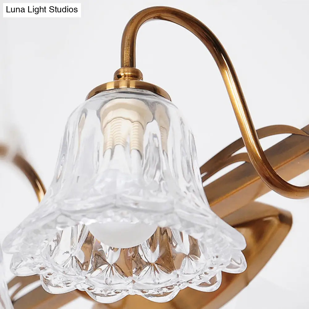 Bell Vintage Style Crystal Sconce Light With Gooseneck Arm Brown 2/3/4-Head Vanity Wall Lamp