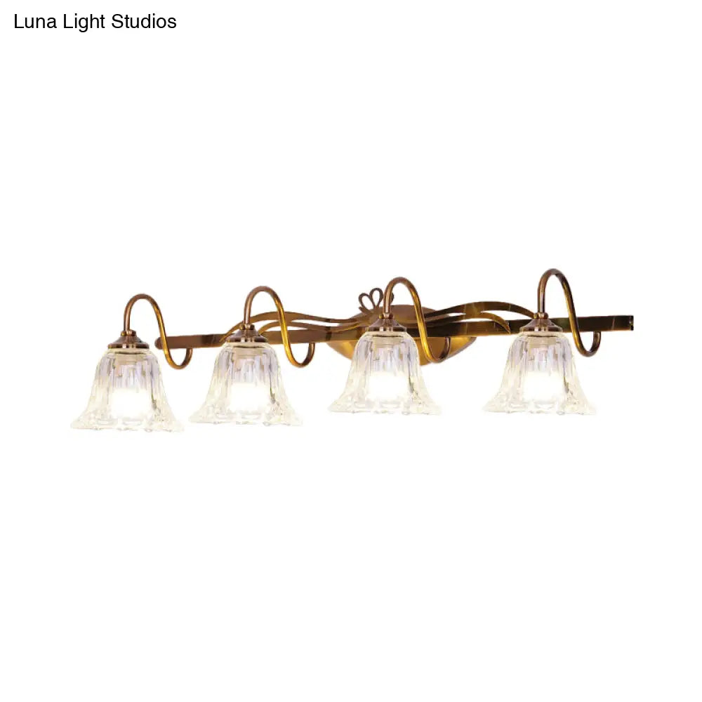Bell Vintage Style Crystal Sconce Light With Gooseneck Arm Brown 2/3/4-Head Vanity Wall Lamp