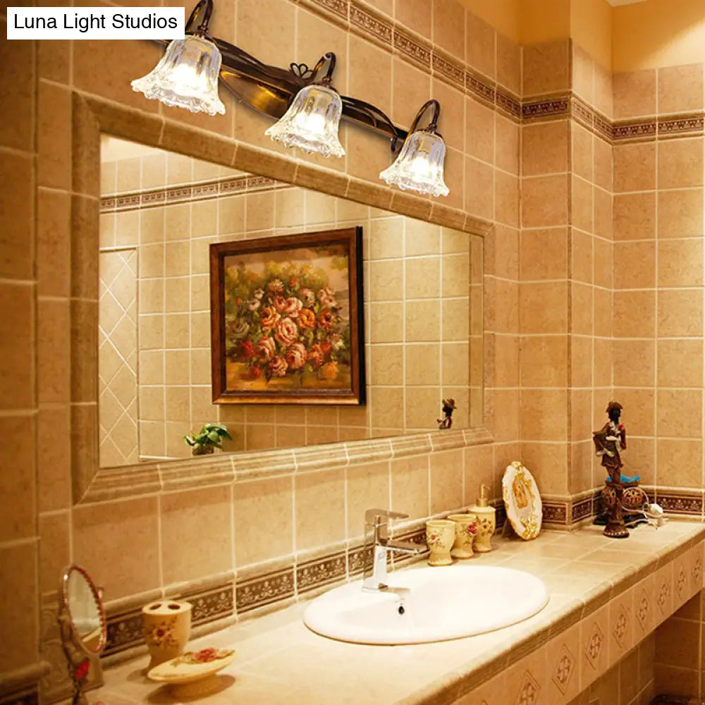 Bell Vintage Style Crystal Sconce Light With Gooseneck Arm Brown 2/3/4-Head Vanity Wall Lamp