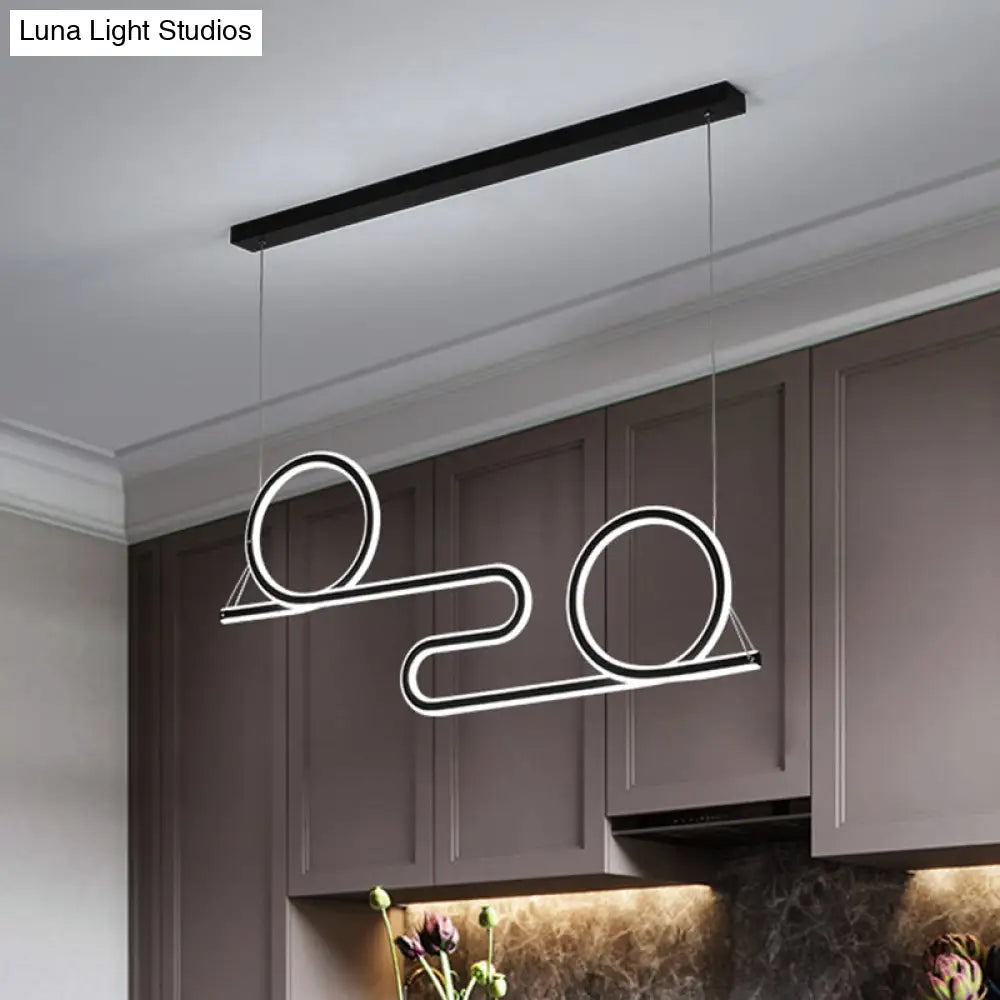 Black Acrylic Led Pendant Light - Contemporary Twisted Dining Room Ceiling Lamp