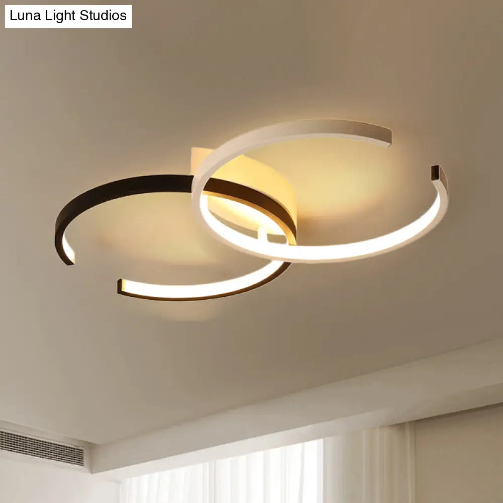 Black And White C - Shaped Led Ceiling Light - Simplicity Acrylic Semi Flush Fixture In Warm/Natural