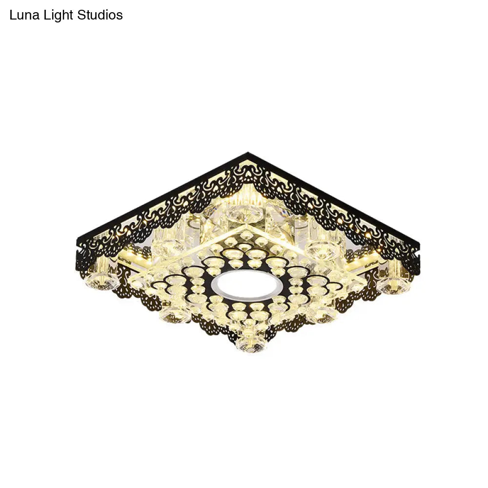 Black Crystal Floral - Trim Led Close - To - Ceiling Lamp - Contemporary Square/Round Design