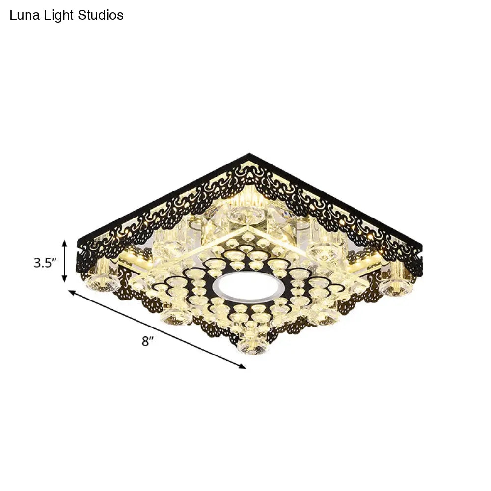 Black Crystal Floral - Trim Led Close - To - Ceiling Lamp - Contemporary Square/Round Design