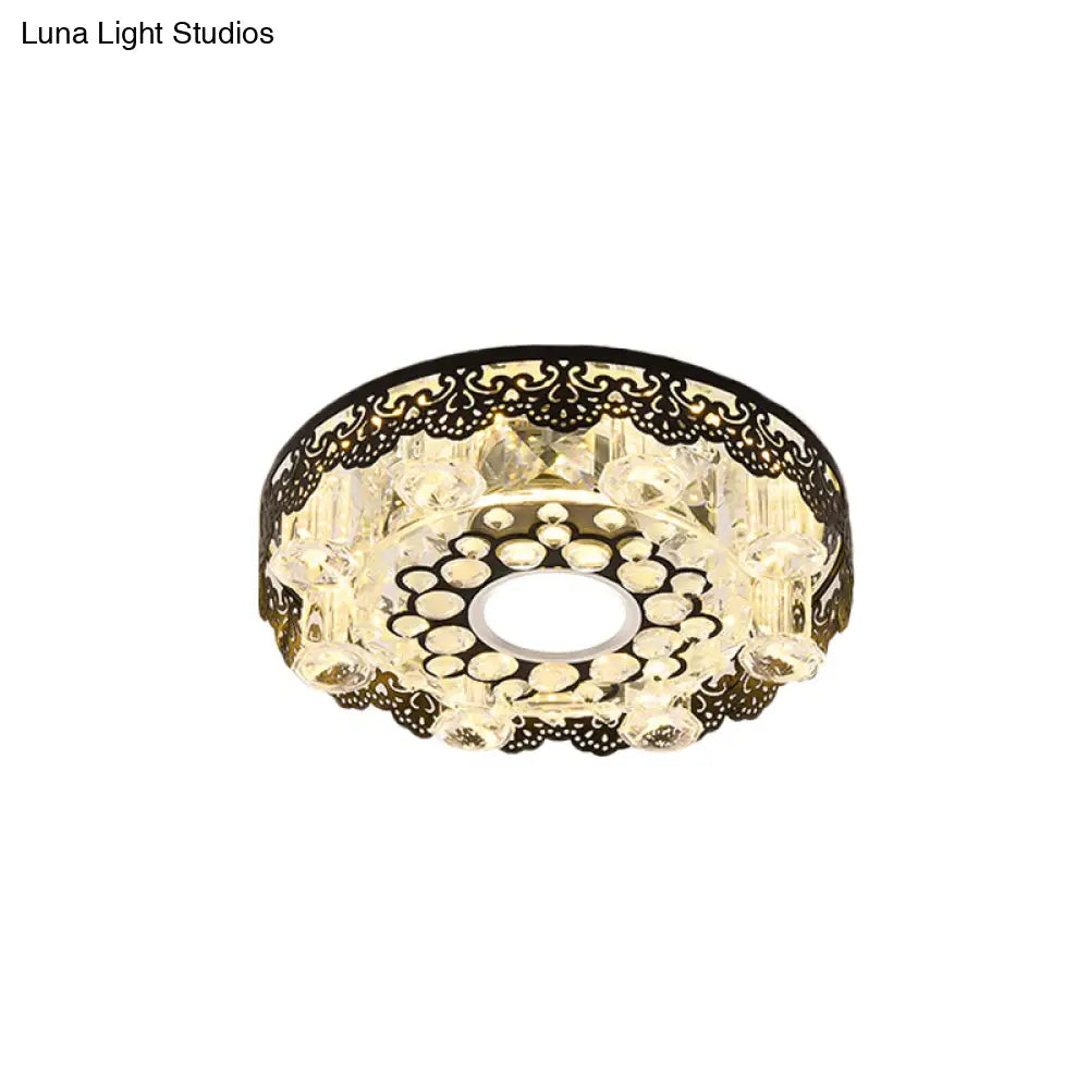 Black Crystal Floral - Trim Led Close - To - Ceiling Lamp - Contemporary Square/Round Design