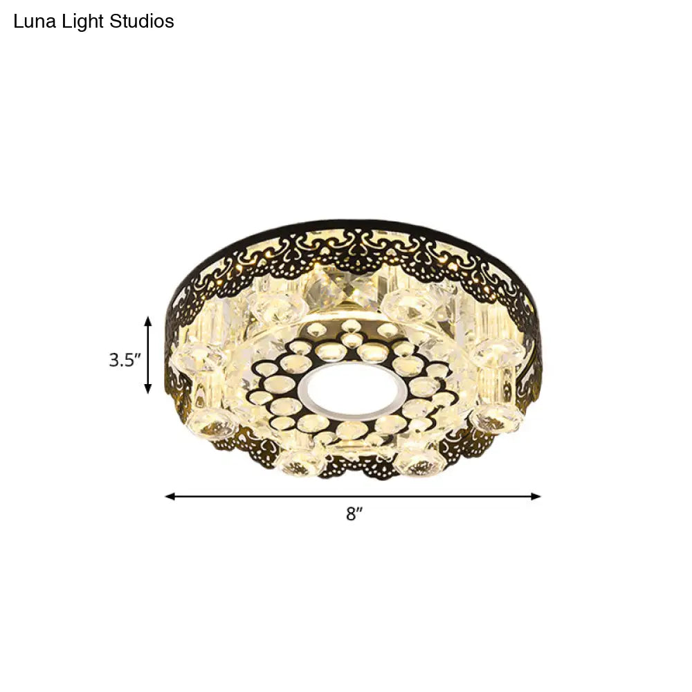 Black Crystal Floral - Trim Led Close - To - Ceiling Lamp - Contemporary Square/Round Design