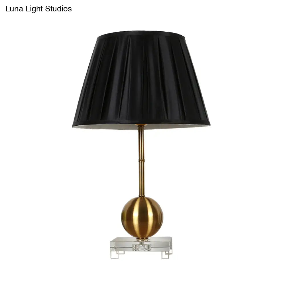 Black Fabric Table Lamp With Crystal Base - Elegant Single Light For Bedroom Or Countryside Ambience