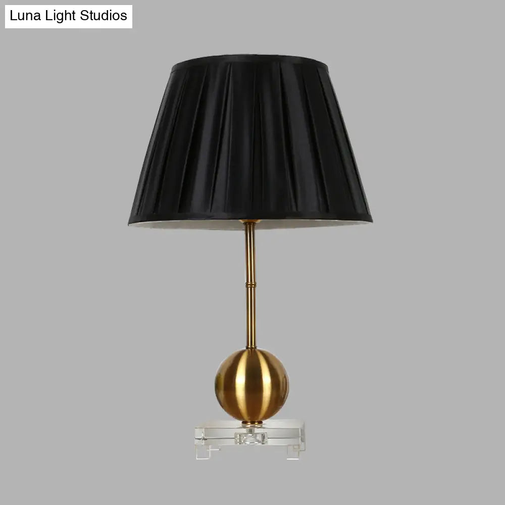 Black Fabric Table Lamp With Crystal Base - Elegant Single Light For Bedroom Or Countryside Ambience