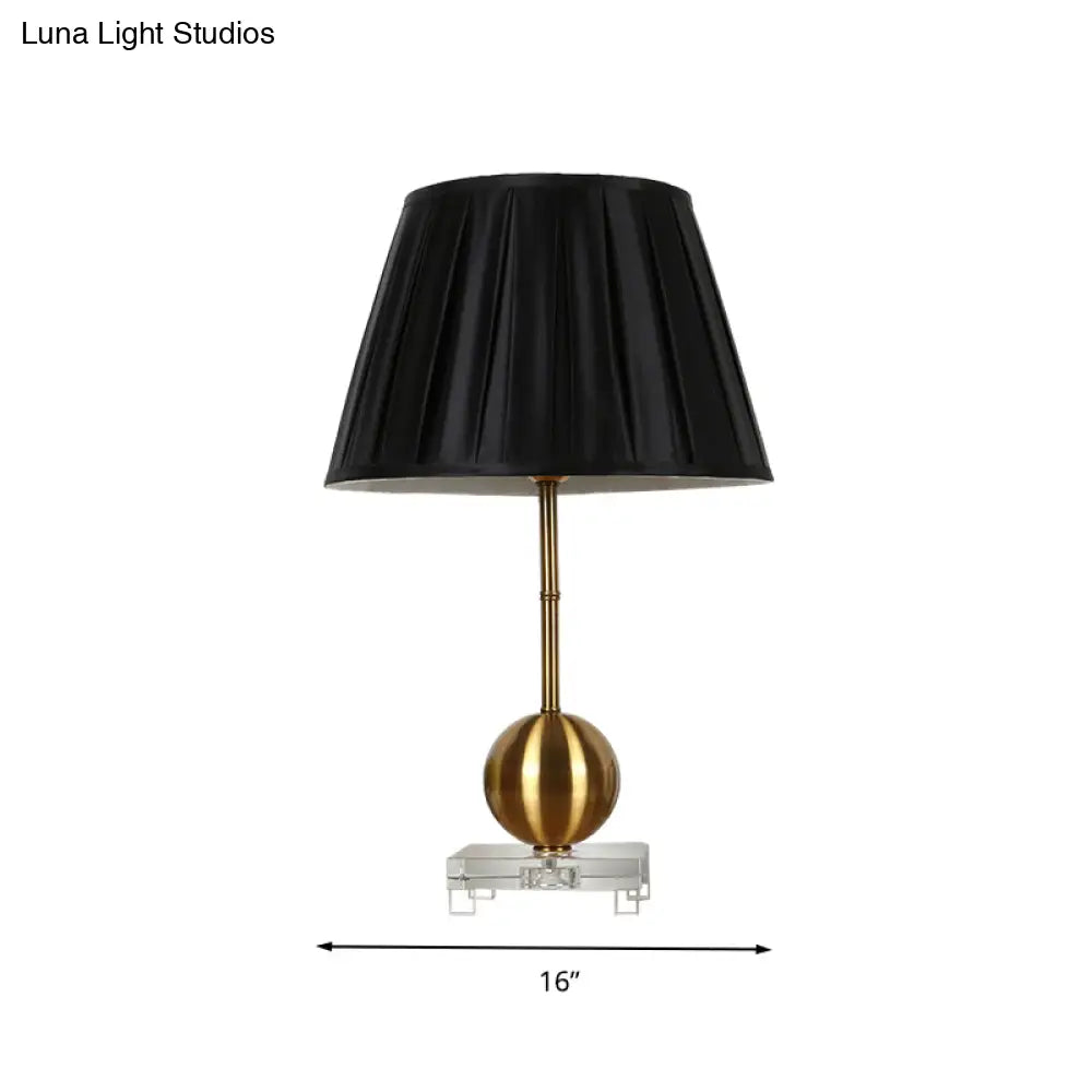 Black Fabric Table Lamp With Crystal Base - Elegant Single Light For Bedroom Or Countryside Ambience