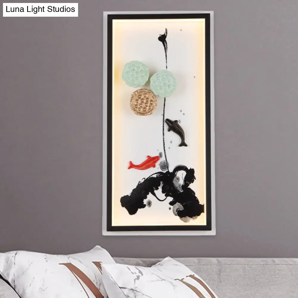 Black Lotus Seed Metal Mural Lamp Led Wall Light Sconce - Asia Carp Theme Ideal For Hotels