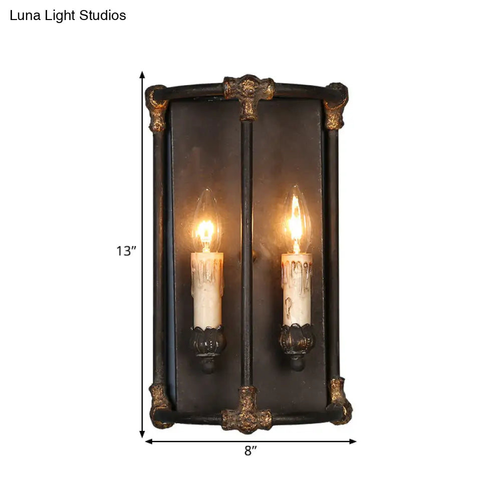 Black Metal Candle Wall Sconce With 2 Heads - Warehouse Style Light Fixture