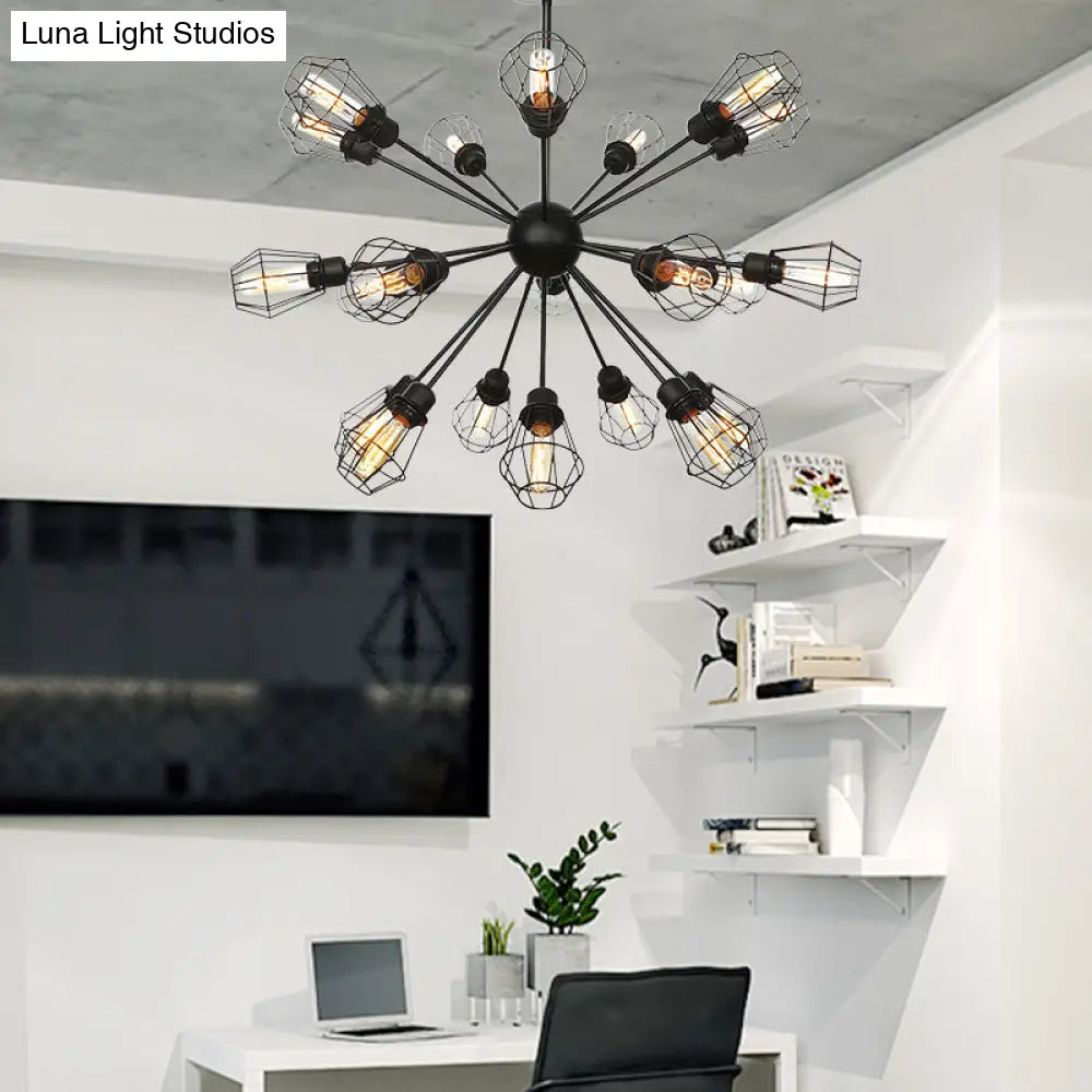 Black Metal Farmhouse Style Pendant Light With Cage Shade