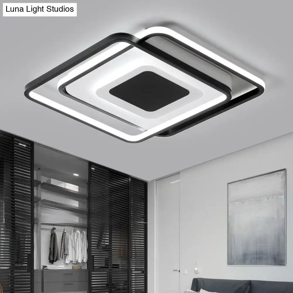 Black Metal Led Bedroom Ceiling Light With Modern Square Style