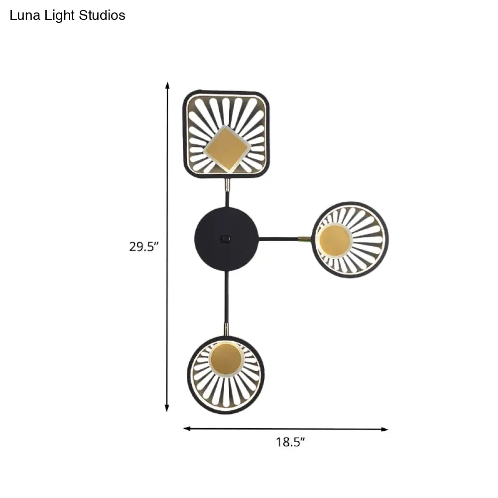 Black Metal Led Wall Sconce For Modern Restaurants - Round And Square Sector Design