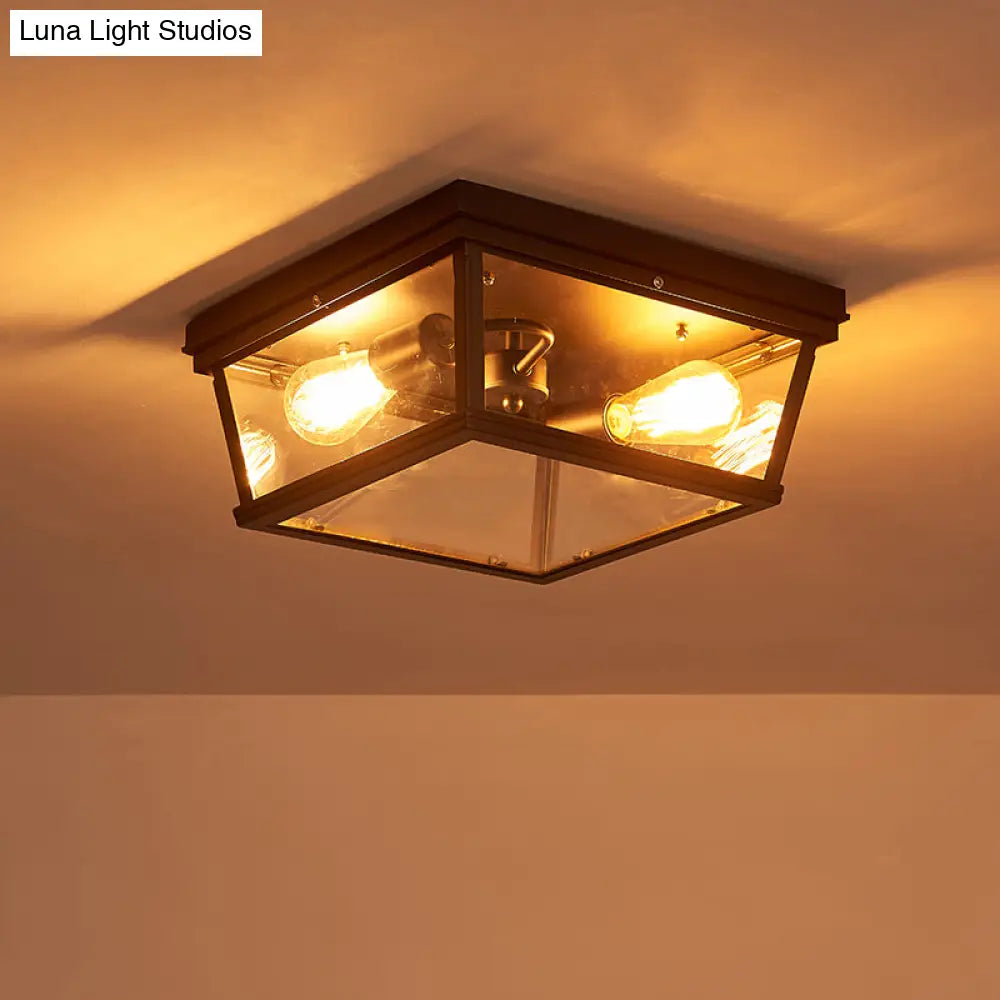 Black Metallic Geometric Flush Mount Ceiling Light Fixture For Corridors
