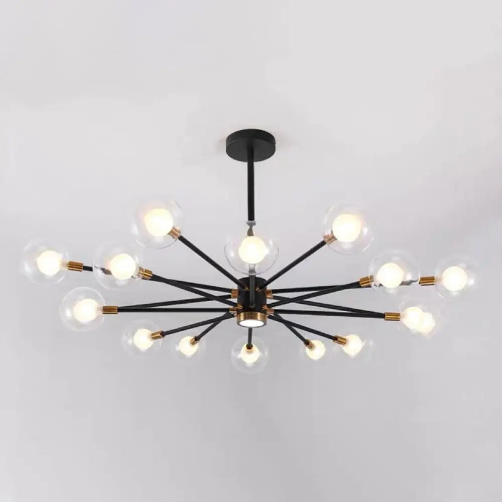 Black Modern Metal Radial Chandelier With Spherical Clear Glass Shade 16 /
