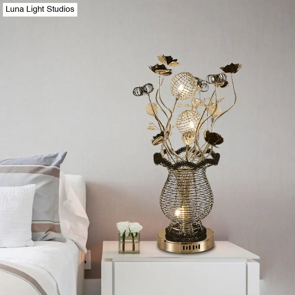 Black-Silver Floral Table Lamp - Modern Design Led Desk Lighting For Study Room With Elegant