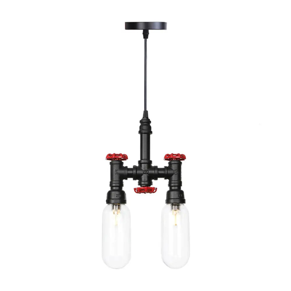 Black Steampunk Ceiling Chandelier With Clear/Amber Glass Capsule Lights Clear / A
