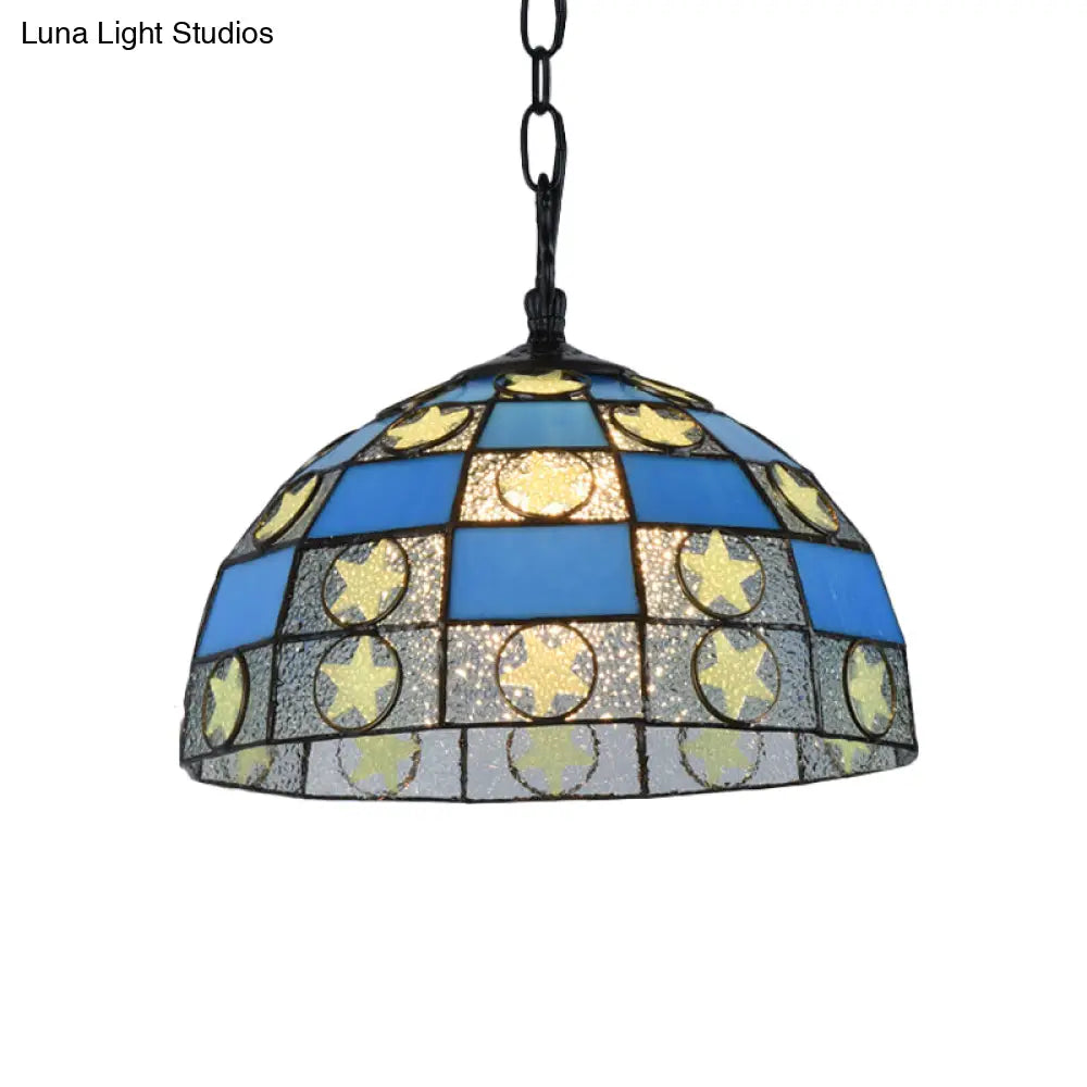 Black Tiffany-Style Glass Star Pendant Light - 12’/16’ Wide 1-Light Fixture