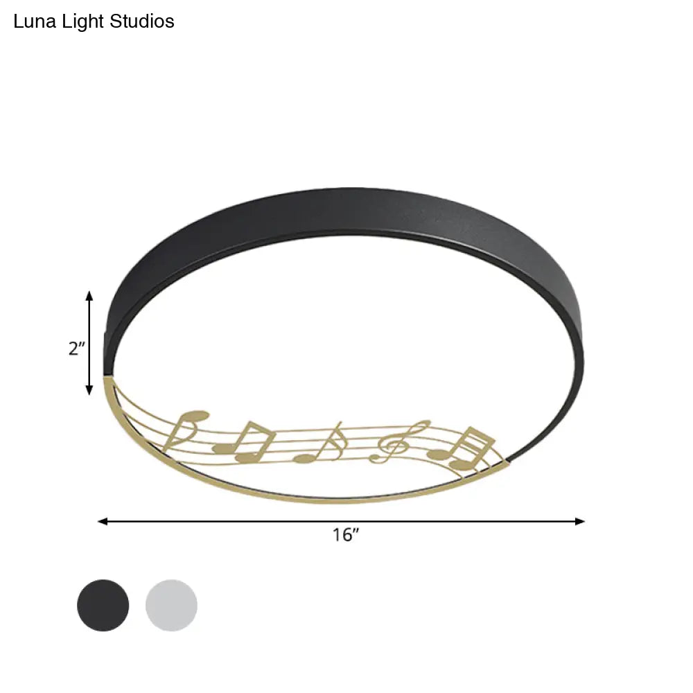 Black/White Macaron Disc Led Ceiling Flushmount Light With Rhythm Pattern - Sleek & Stylish