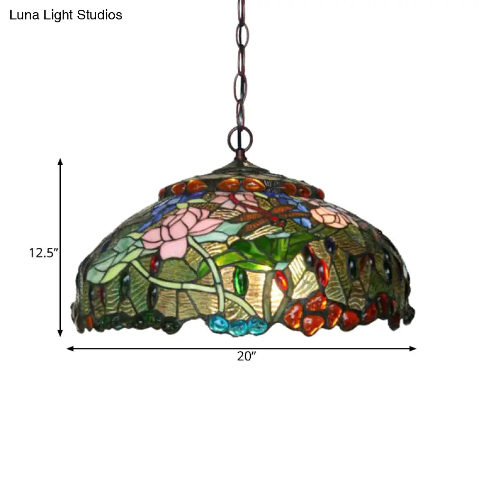 Blossom Hanging Chandelier - Pink/Green Victorian Pendant Light 3-Light Ceiling Fixture For Dining