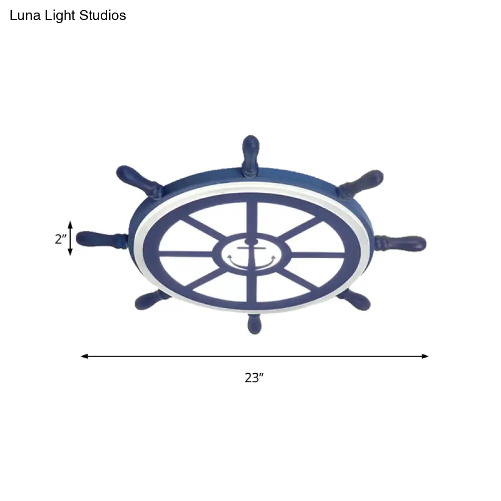 Blue Acrylic Flush Mount Nautical Style Ceiling Lamp - Slim Rudder Design For Kids’ Bedrooms