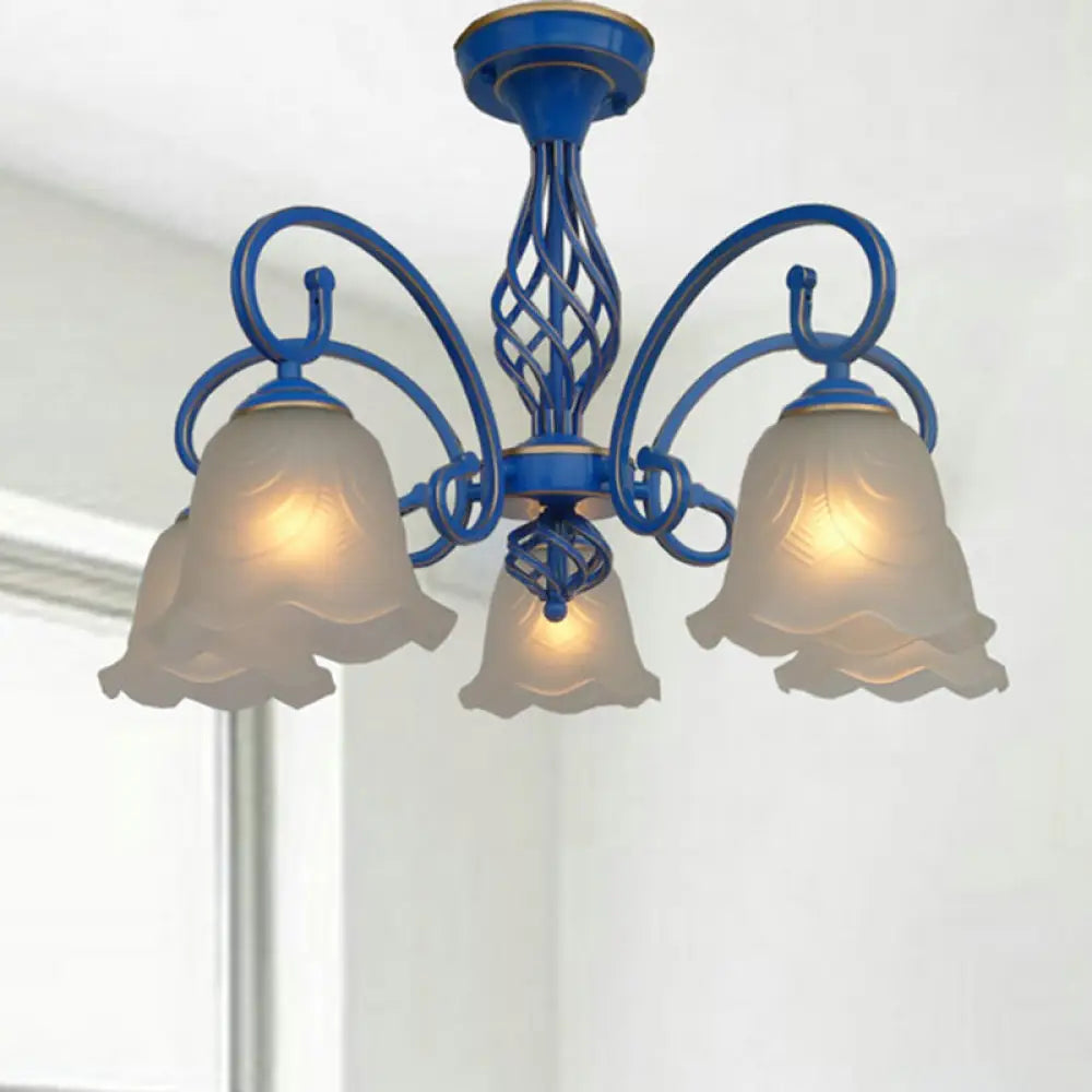 Blue Flared Chandelier Light With Traditional Frosted Glass - 5/6/8 Bulbs Ceiling Fixture 5 /