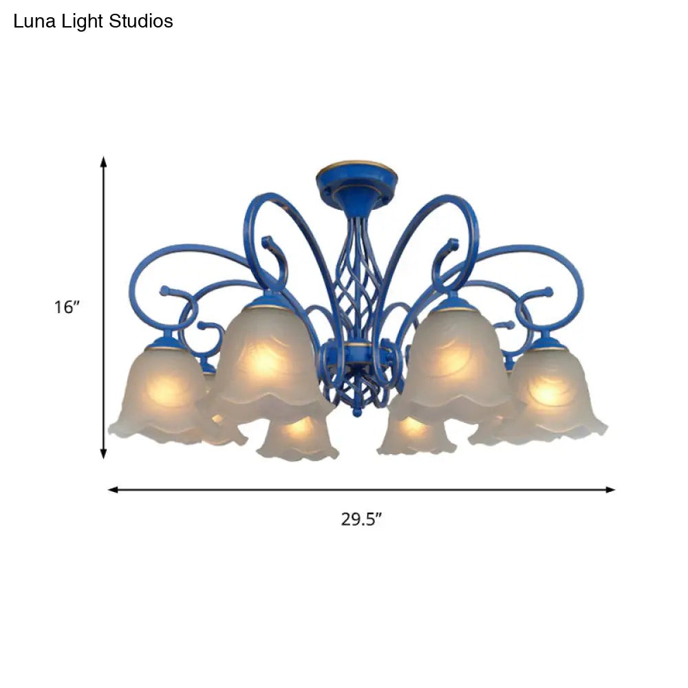 Blue Flared Chandelier Light With Traditional Frosted Glass - 5/6/8 Bulbs Ceiling Fixture