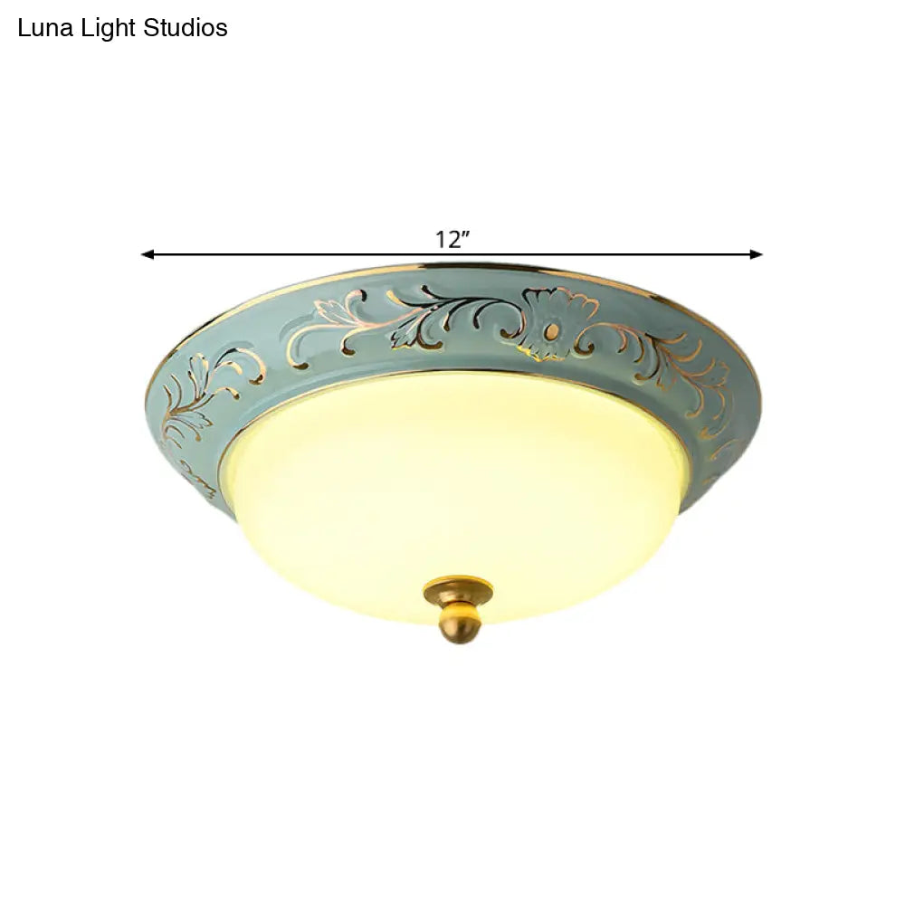 Blue Led Lodge Style Flush Mount Ceiling Light - 12’/14’ W Frosted Glass Warm/White