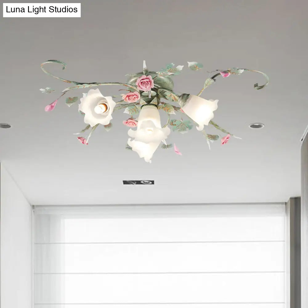 Blue Metal Floral Ceiling Fixture: Pastoral Semi Flush Mount Light With 4/5/9 Lights For Living Room