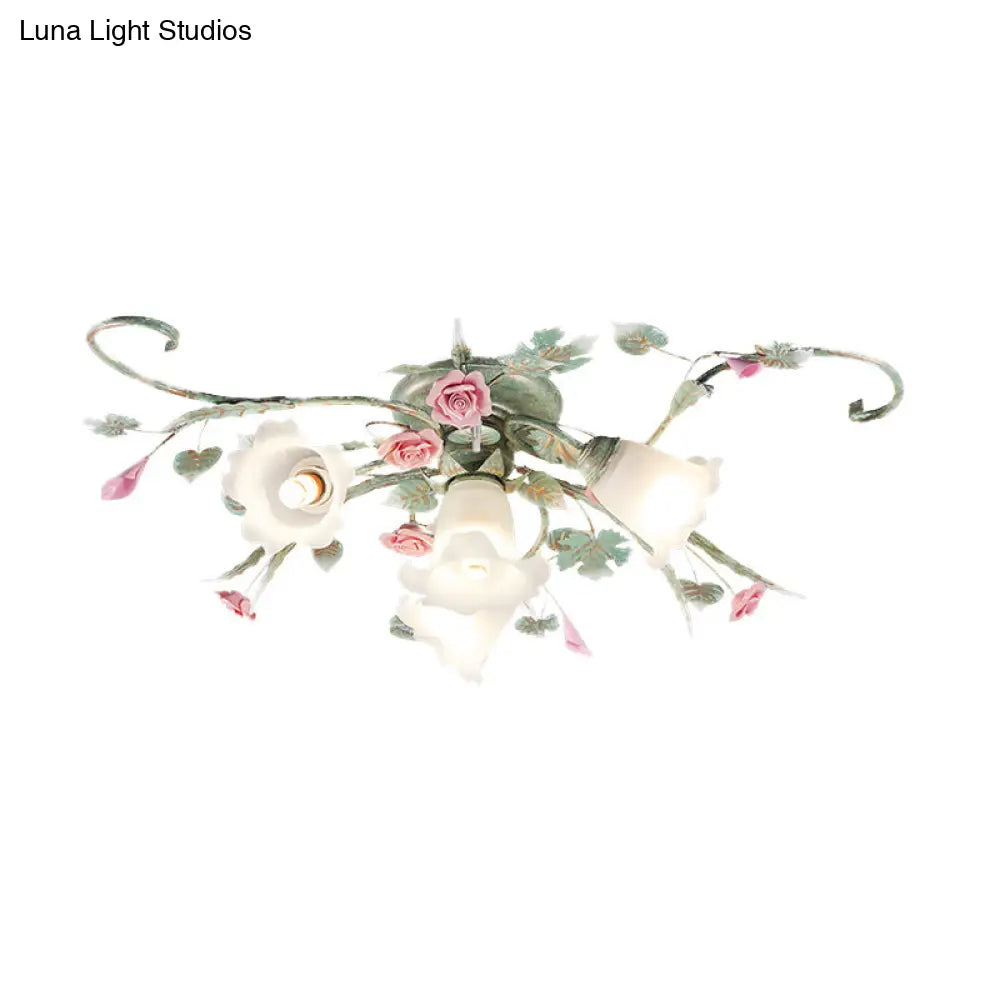 Blue Metal Floral Ceiling Fixture: Pastoral Semi Flush Mount Light With 4/5/9 Lights For Living Room