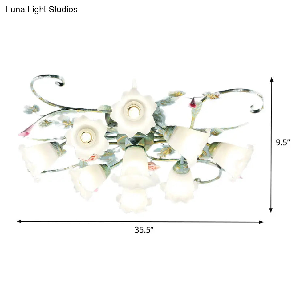 Blue Metal Floral Ceiling Fixture: Pastoral Semi Flush Mount Light With 4/5/9 Lights For Living Room