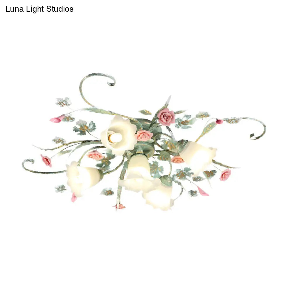 Blue Metal Floral Ceiling Fixture: Pastoral Semi Flush Mount Light With 4/5/9 Lights For Living Room