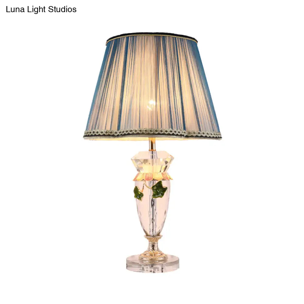 Blue Modernist Faceted Crystal Table Lamp With Vase Shape & Task Lighting