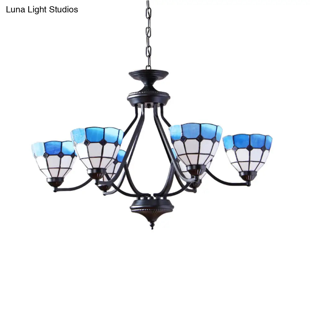 Blue Stained Glass Tiffany Pendant Chandelier Light With Upward 6/8 Lights